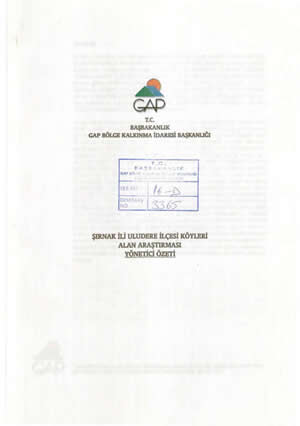 Şırnak İli Ulu Dere İlçesi Köyleri Alan Araştırması