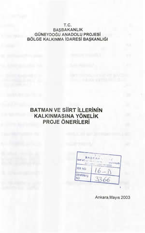 Batman ve Siirt İllerinin Kalkınmasına Yönelik Proje Önerileri