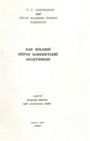 GAP Bölgesi Nüfus Hareketleri Araştırması