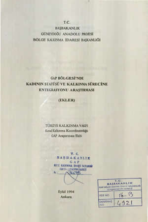 GAP Bölgesi’nde Kadının Statüsü ve Kalkınma Sürecine Entegrasyonu Araştırması (Ekler)