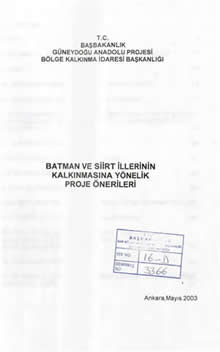 Batman ve Siirt İllerinin Kalkınmasına Yönelik Proje Önerileri