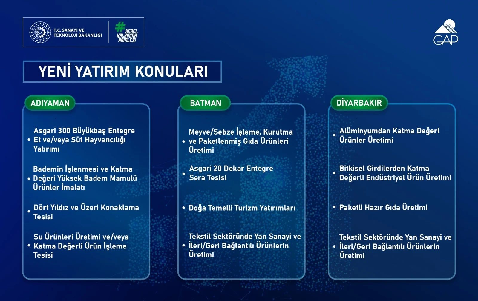 2026 Yılı Yerel Kalkınma Hamlesi Teşvik Programı GAP Bölgesi Yatırım Konuları Yayımlandı